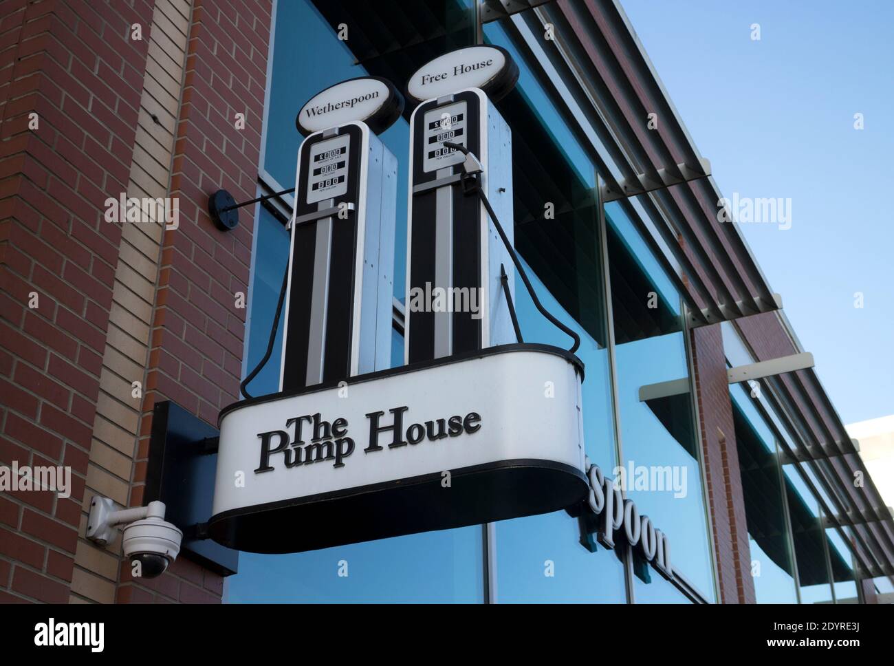 The Pump House Wetherspoon`s pub sign, Stratford Road, Shirley, West Midlands, England, UK Stock Photo